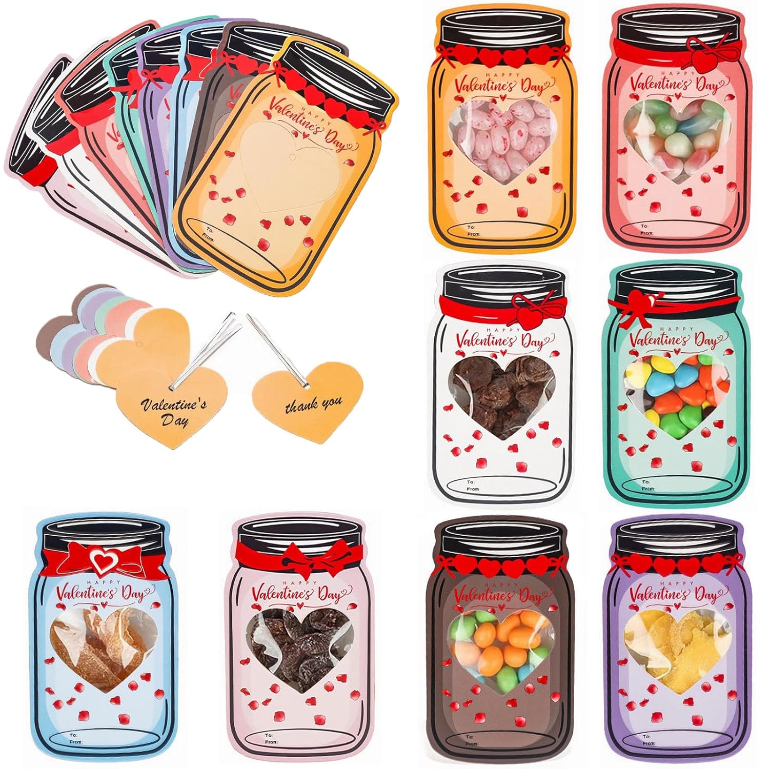 48 Pcs Mason Candy Jar Cards 