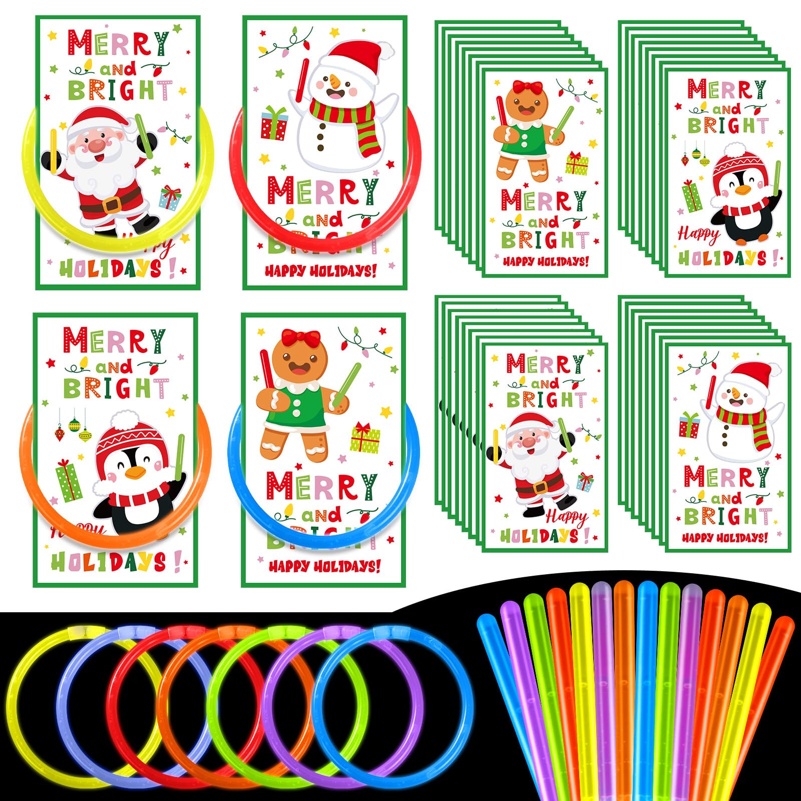 36 Set Christmas Gifts Merry Christmas Cards with Glow Sticks