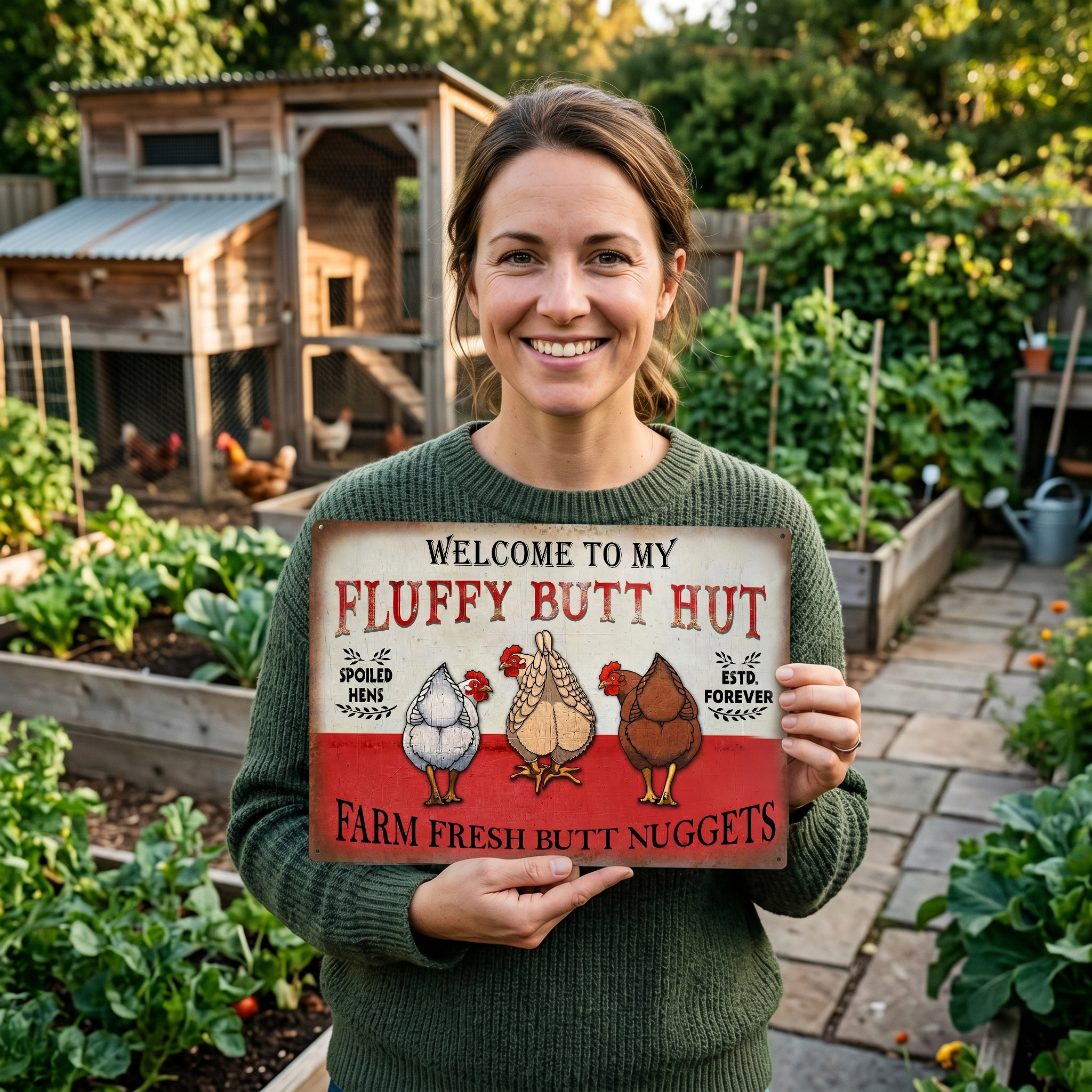  🐔Personalized "Fluffy Butt Hut" Farm Sign – Spoiled Hens & Rustic Charm