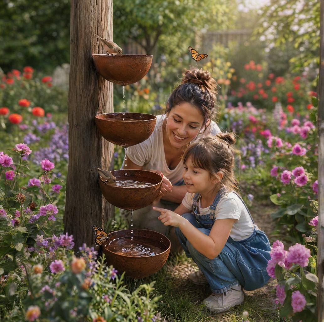 Set of 3 Metal Rain Catcher-Metal Bird Bath Pollinator 