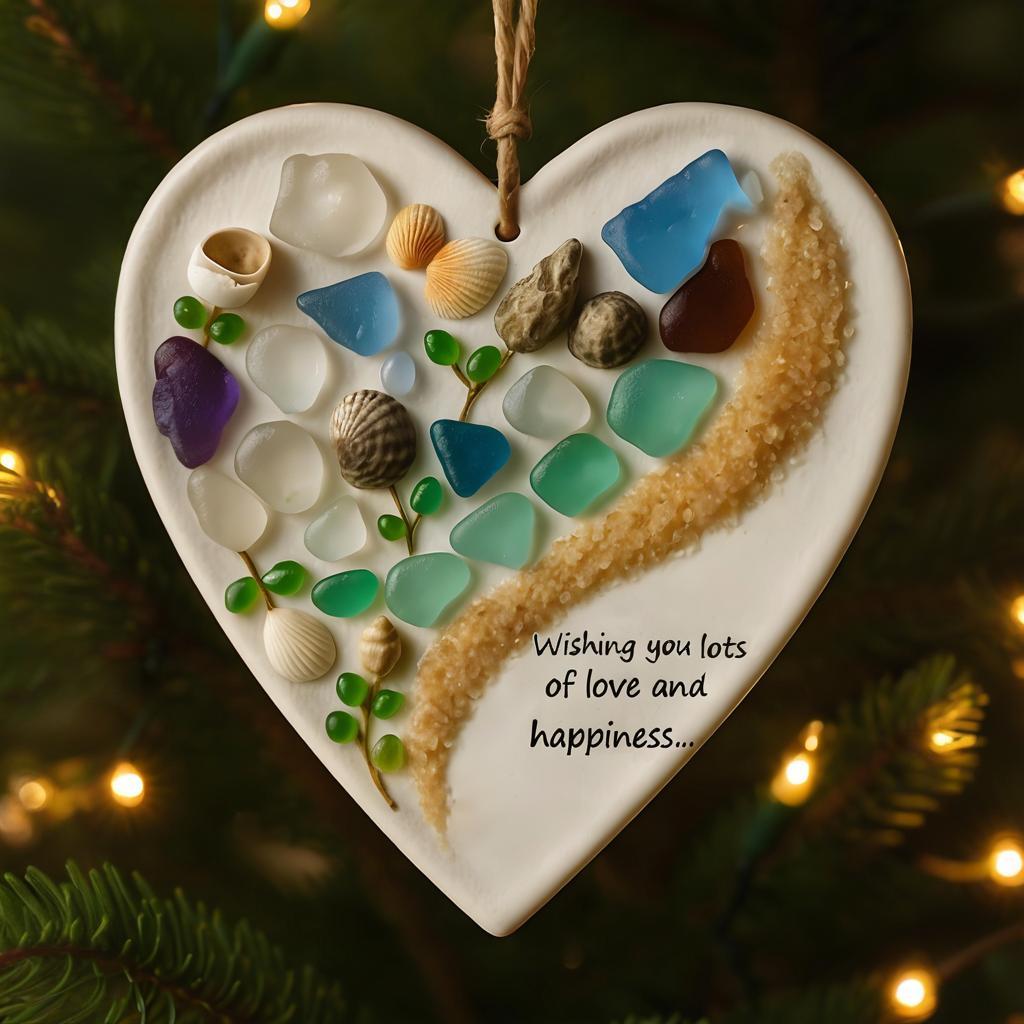 Wishing You Love & Happiness" Sea Glass Heart Ornament