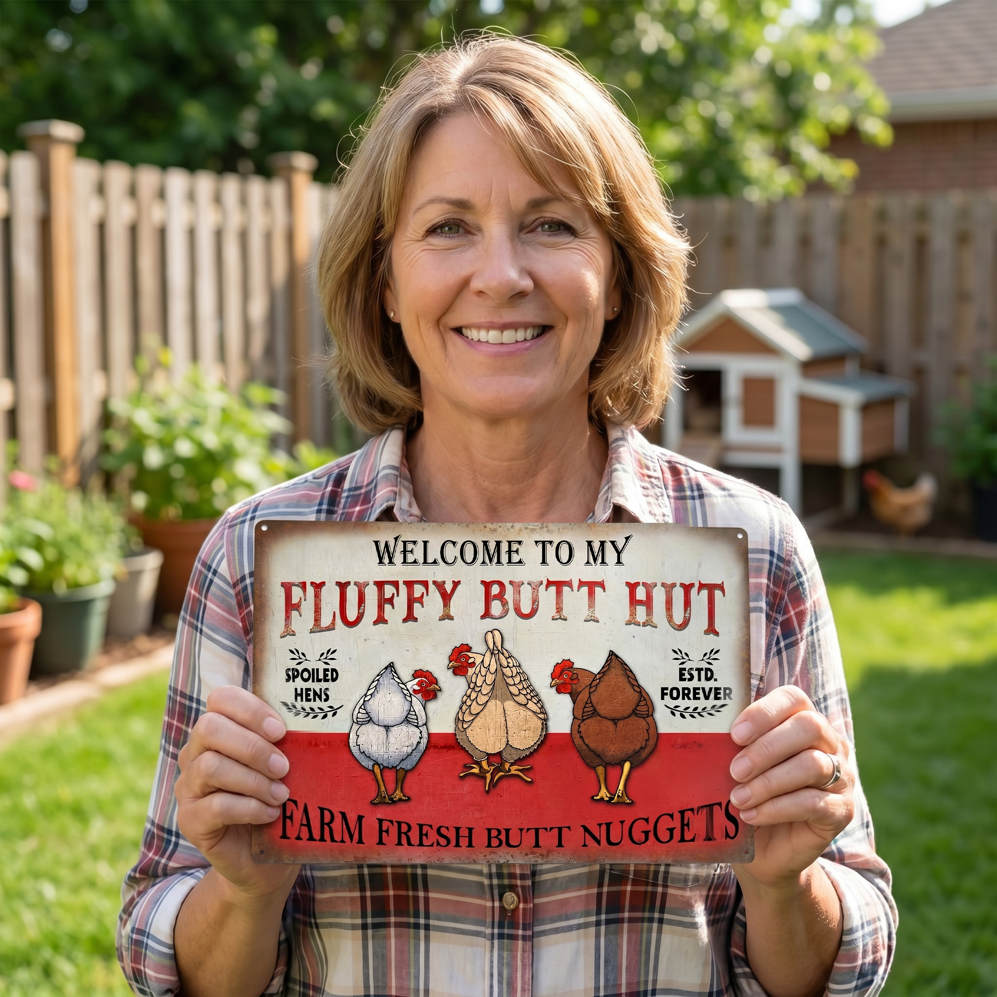  🐔Personalized "Fluffy Butt Hut" Farm Sign – Spoiled Hens & Rustic Charm