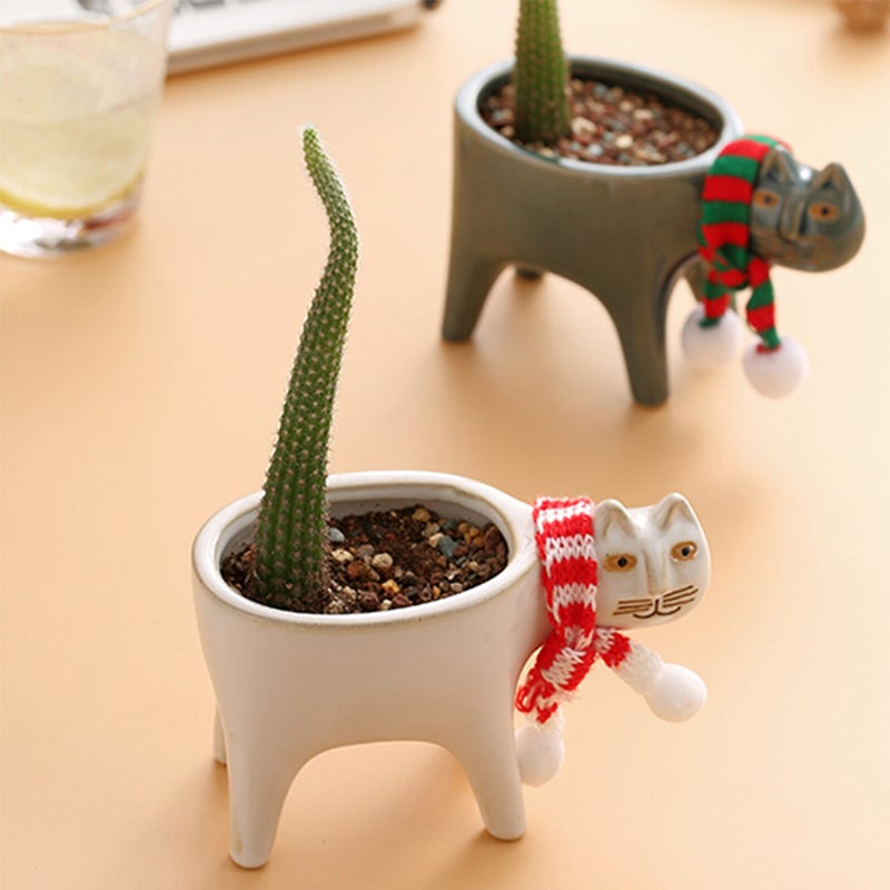 Cute Cat Tail Ceramic Plant Pot