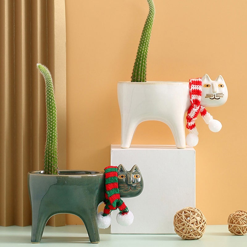 Cute Cat Tail Ceramic Plant Pot