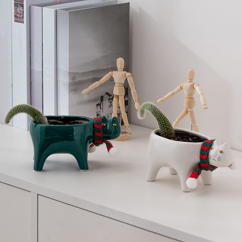 Cute Cat Tail Ceramic Plant Pot
