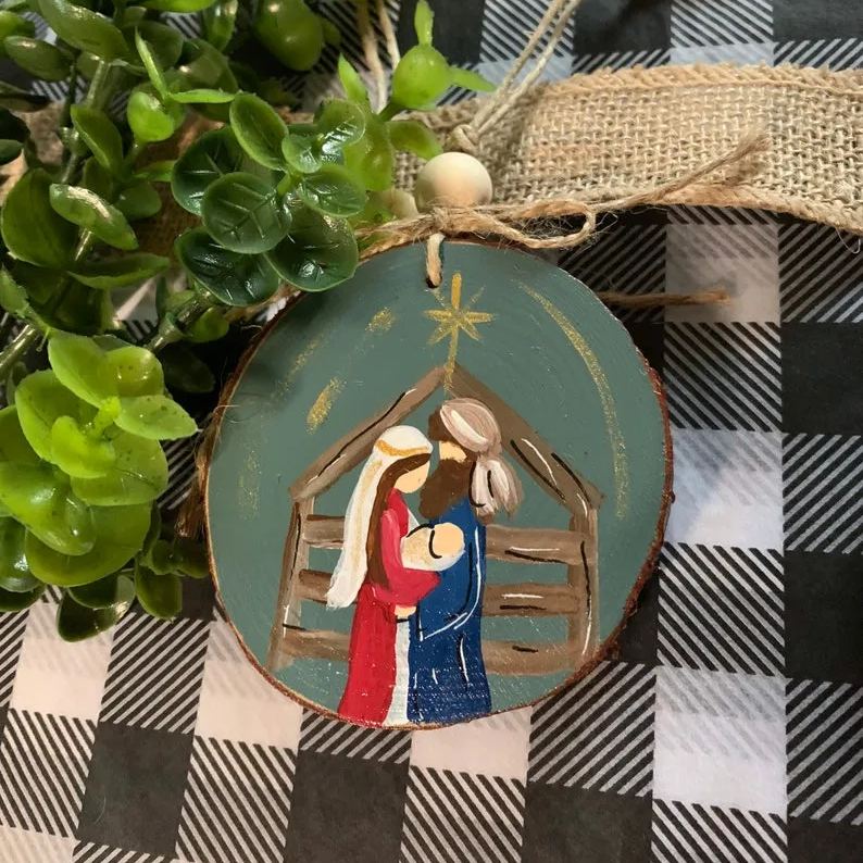 Handmade Wood Nativity Ornament