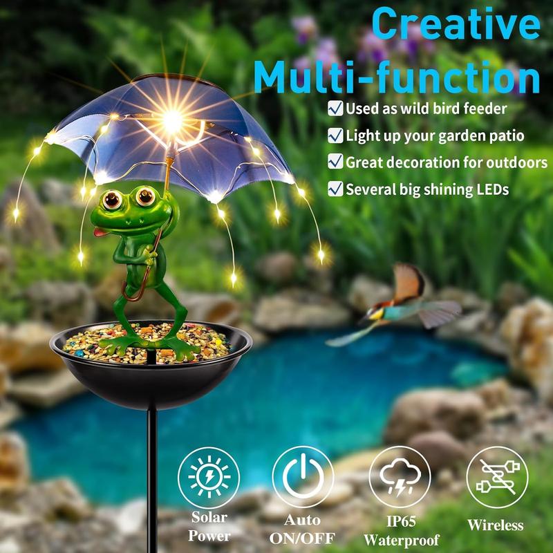 Solar-Powered LED Animal Umbrella Light with Bird Feeder