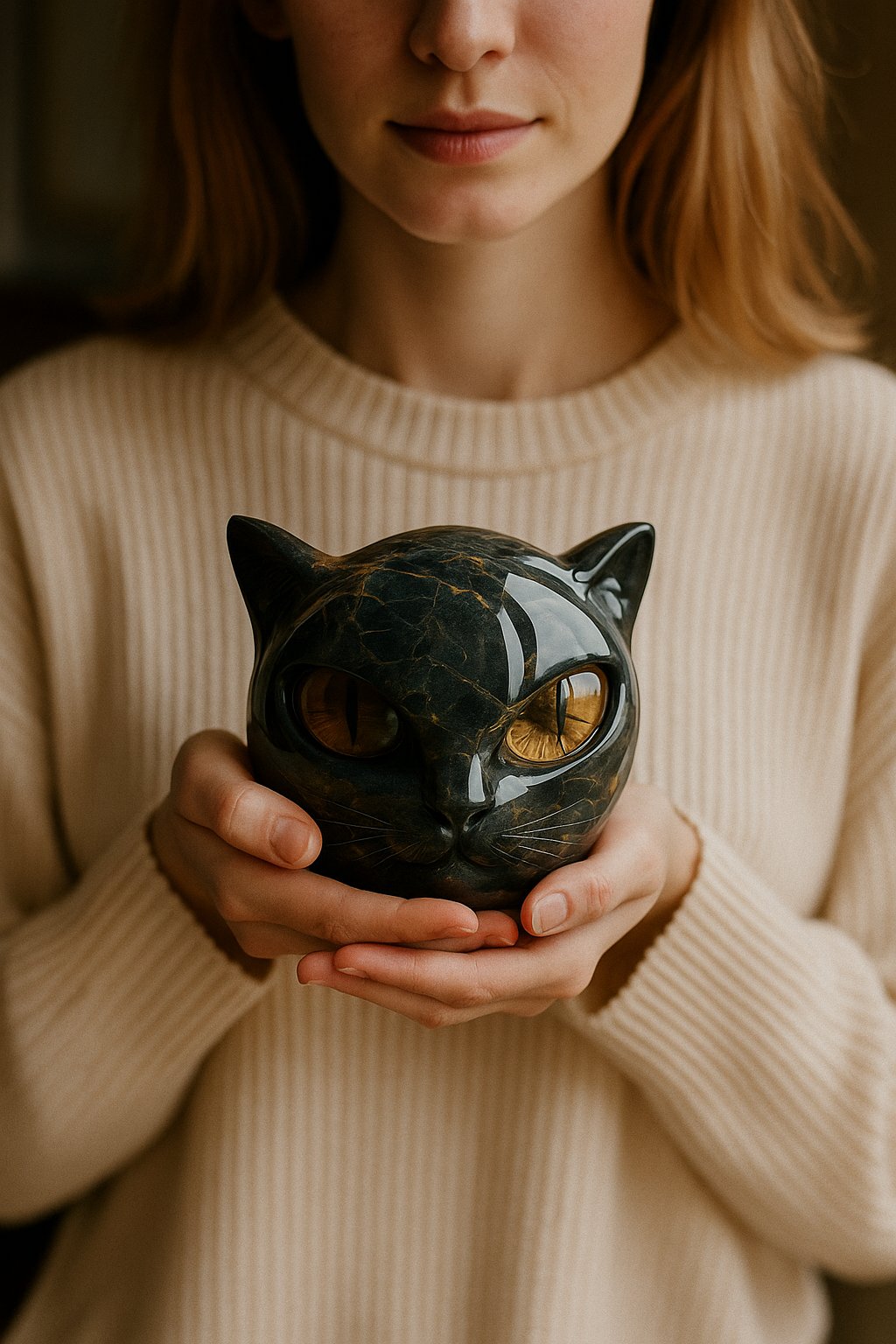 Luxury Black Cat Stone Sculpture – Elegant Home Décor & Gift-Ready Art Piece