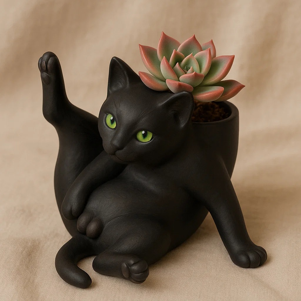 🐾 Black Cat "Egg-stra" Mischief Planter