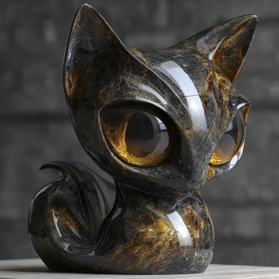 Obsidian Gaze: The Enigmatic Cat Sculpture