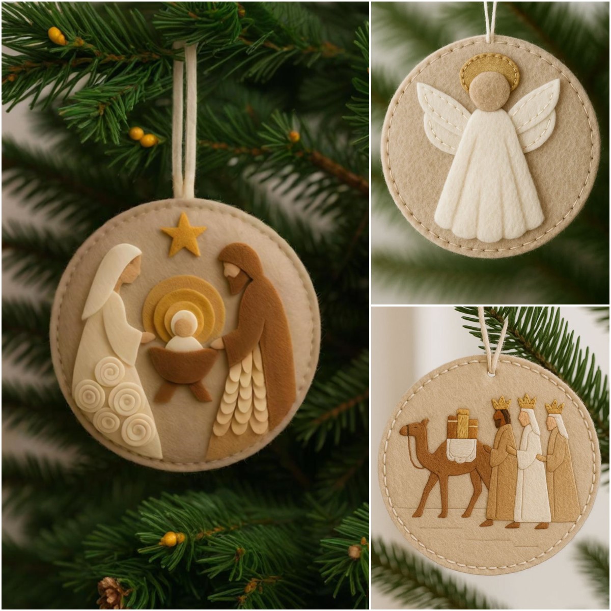 Handmade Felt Nativity Scene Ornaments
