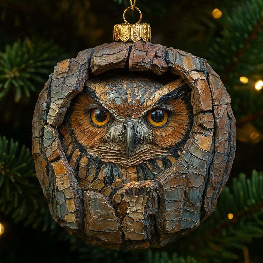 🦉Wooden Owl Christmas ornament