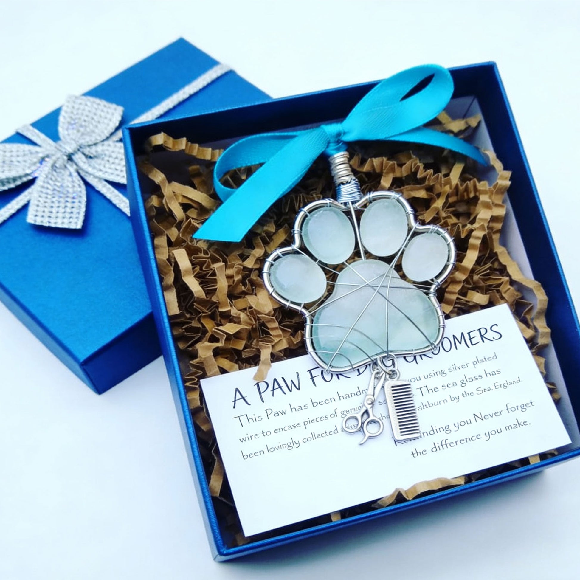 Sea Glass Paw Ornament for Dog Groomers