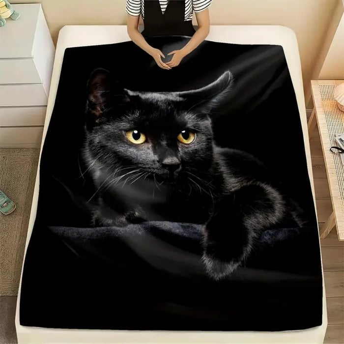 Black Cat Print Flannel Blanket