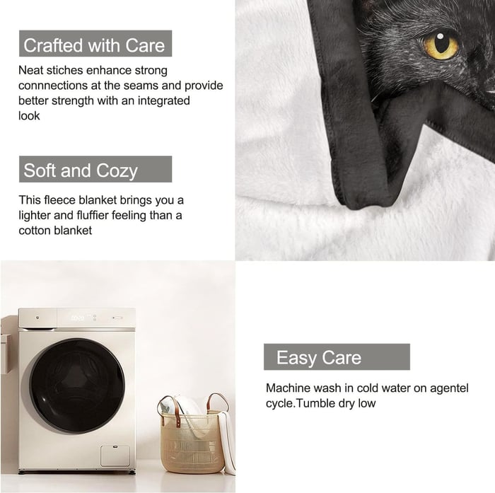 Black Cat Print Flannel Blanket