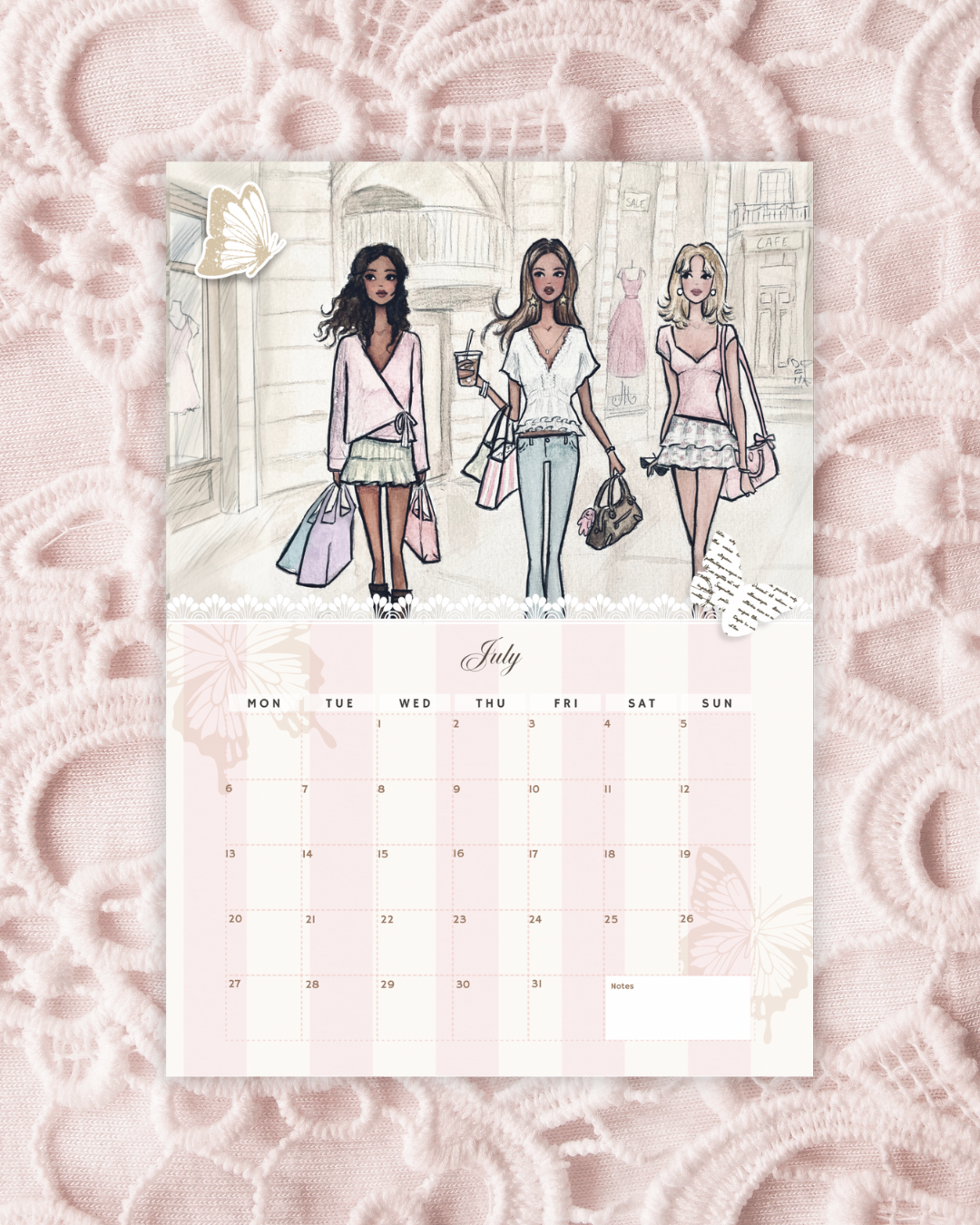Fashion Women Watercolor Calendar 2026