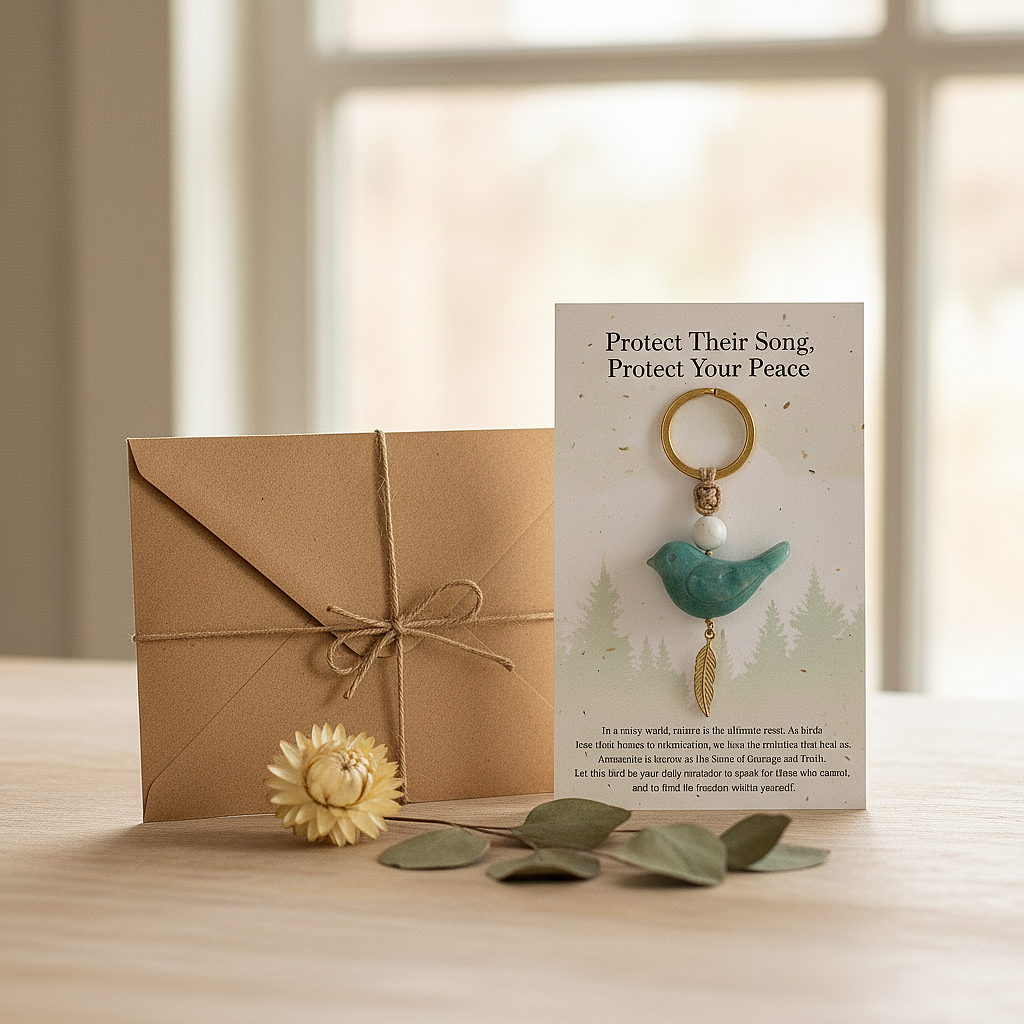 Song of Nature: Amazonite Bird Keychain for Peace & Courage
