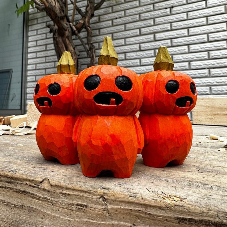 Halloween Wooden Carving Pumpkin Sculpture