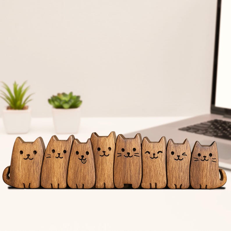 Hand-Carved Wooden Cat Figurine