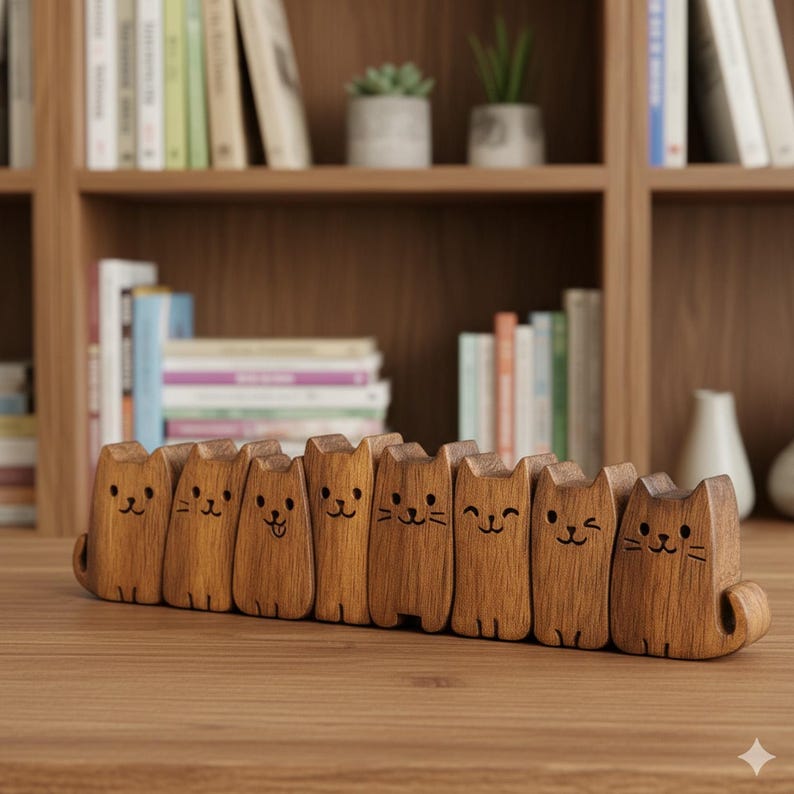 Hand-Carved Wooden Cat Figurine