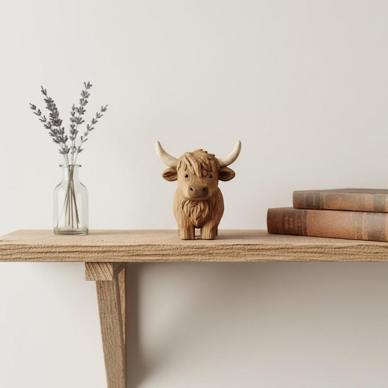 Hand-Carved Wooden Highland Cow
