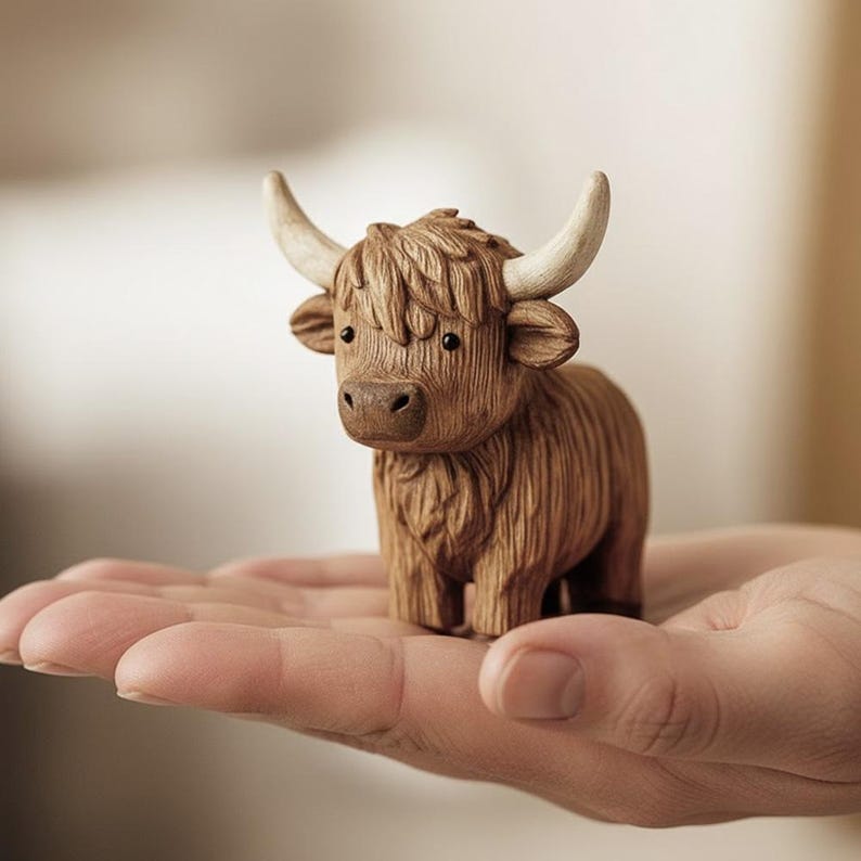 Hand-Carved Wooden Highland Cow