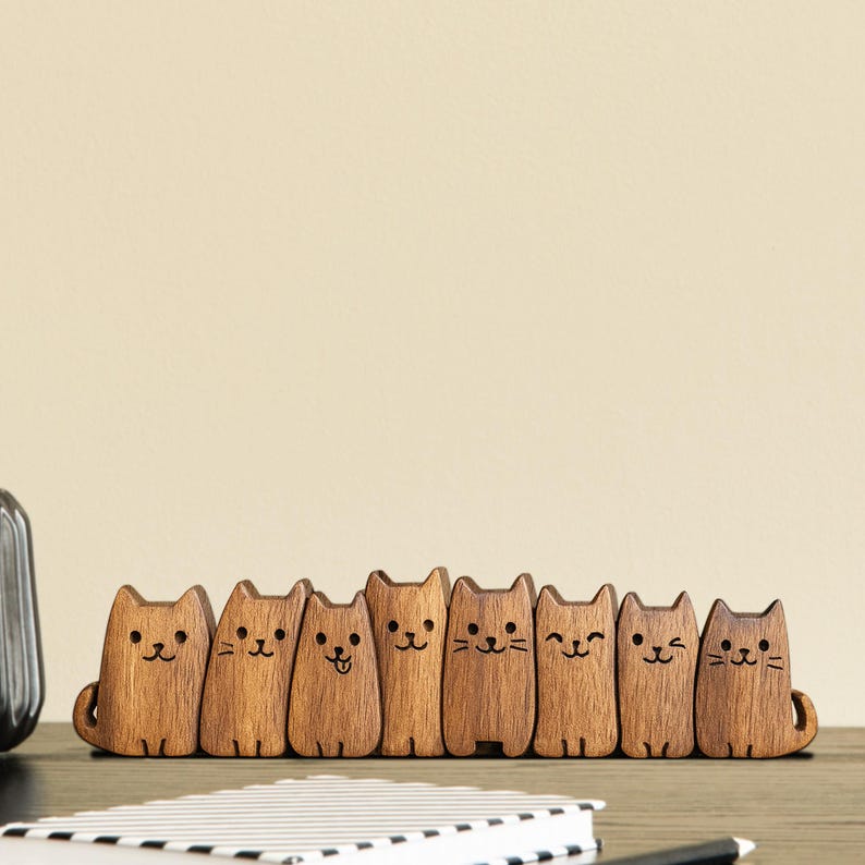 Hand-Carved Wooden Cat Figurine