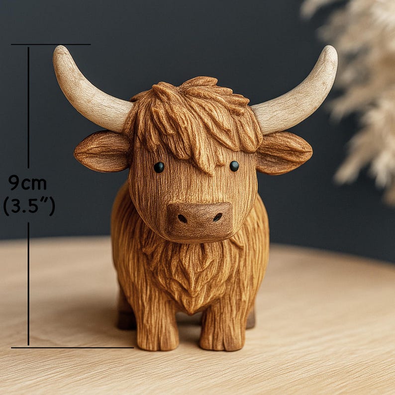 Hand-Carved Wooden Highland Cow