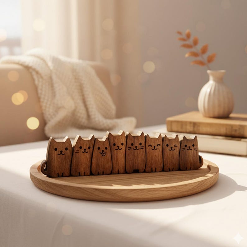 Hand-Carved Wooden Cat Figurine
