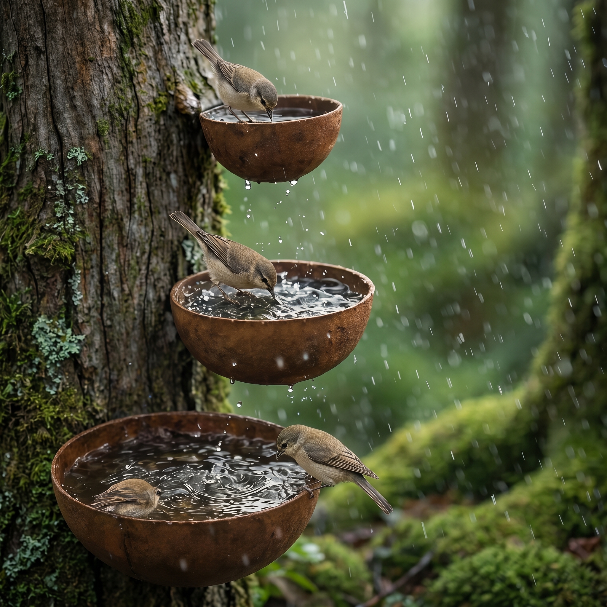 Set of 3 Metal Rain Catcher-Metal Bird Bath Pollinator 