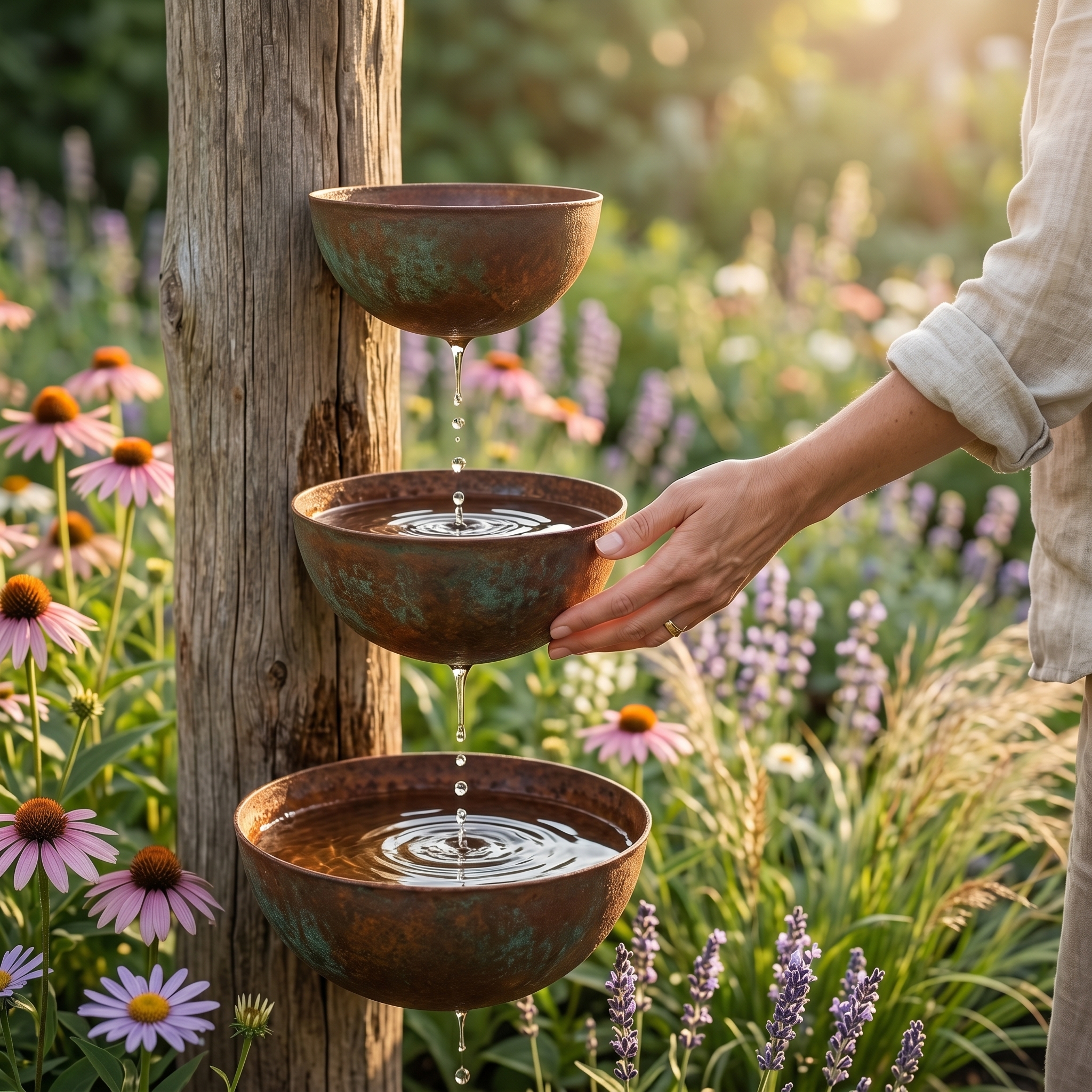 Set of 3 Metal Rain Catcher-Metal Bird Bath Pollinator 