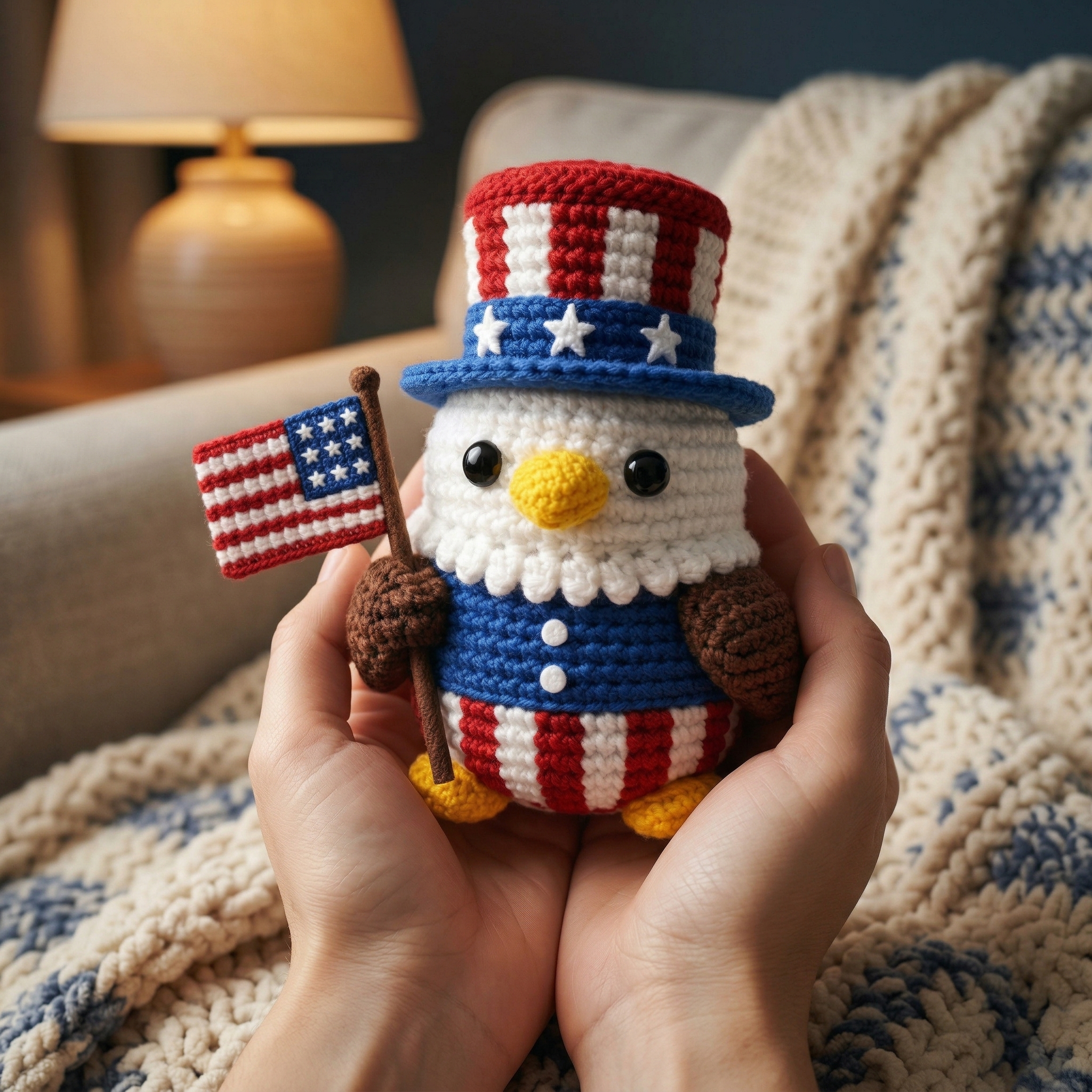 Patriotic Crochet Eagle with USA Flag