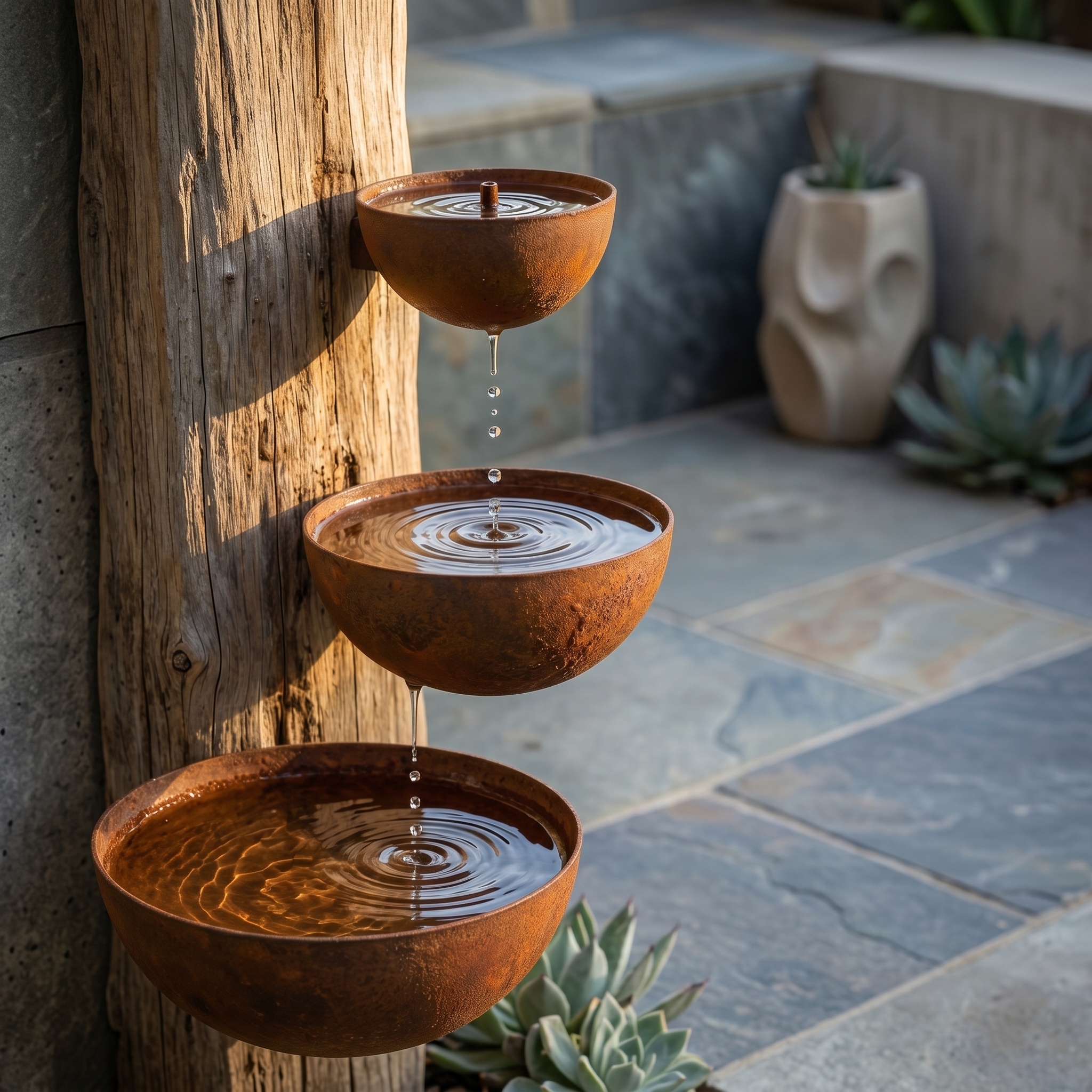 Hanging Insect Drinking Cup Bird Feeder Ornament – Rustic Metal 3‑Tier Cascading Water Bowl Set