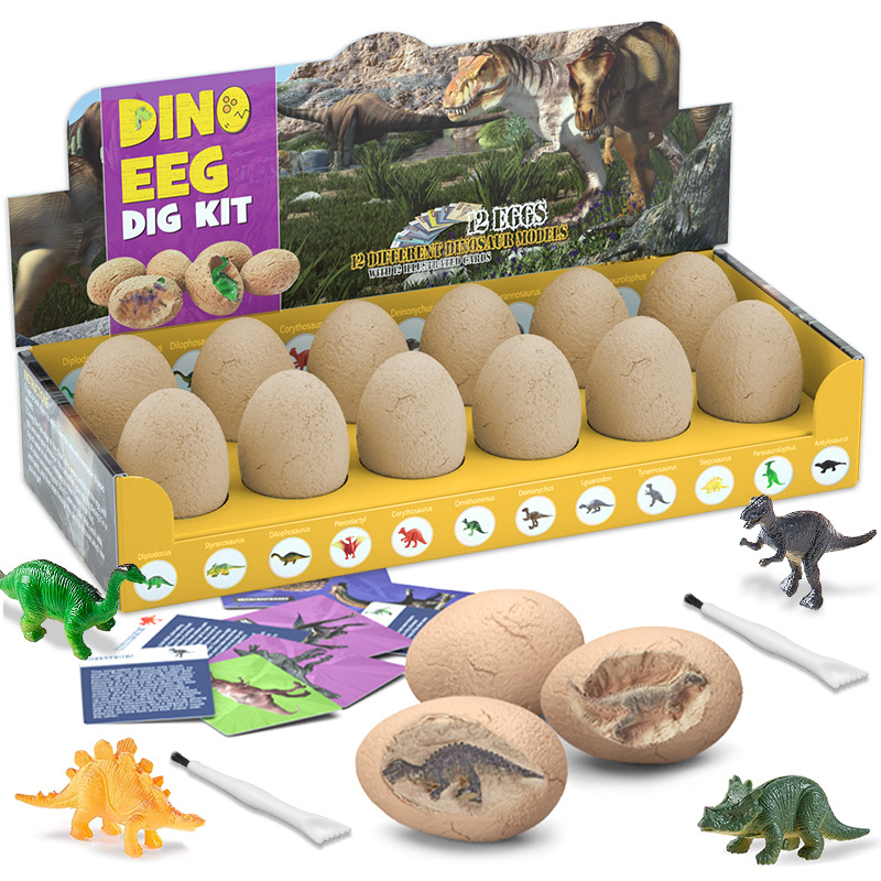 Dino Eggs Dig Kit with Toys for Kids - 12 Unique Dinosaur Eggs