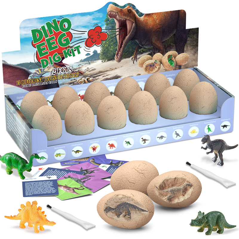 Dino Eggs Dig Kit with Toys for Kids - 12 Unique Dinosaur Eggs