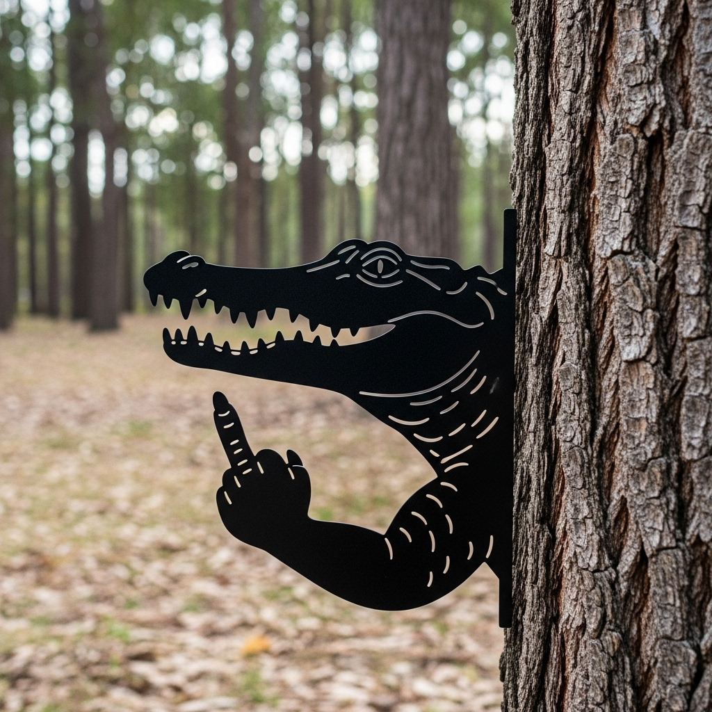 Peek-a-Boo Flipping Off Bigfoot Metal Sign