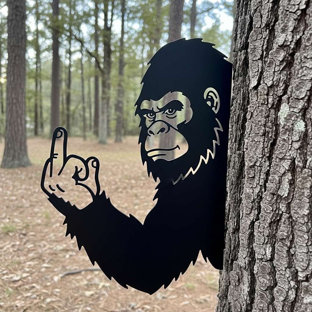 Peek-a-Boo Flipping Off Bigfoot Metal Sign