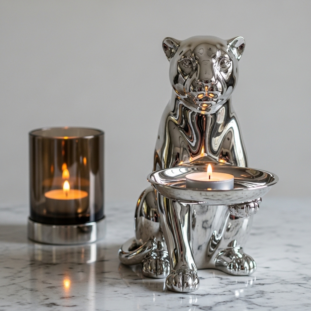 Silver Metal Animal Candle Holder