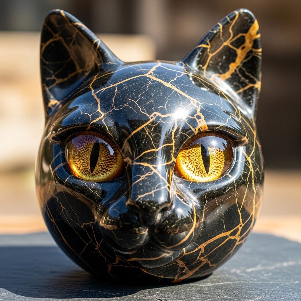 Luxury Black Cat Stone Sculpture 