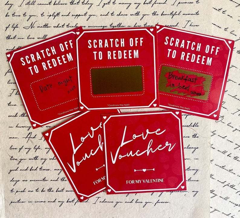 5Pcs DIY Scratch-Off Love Voucher Cards