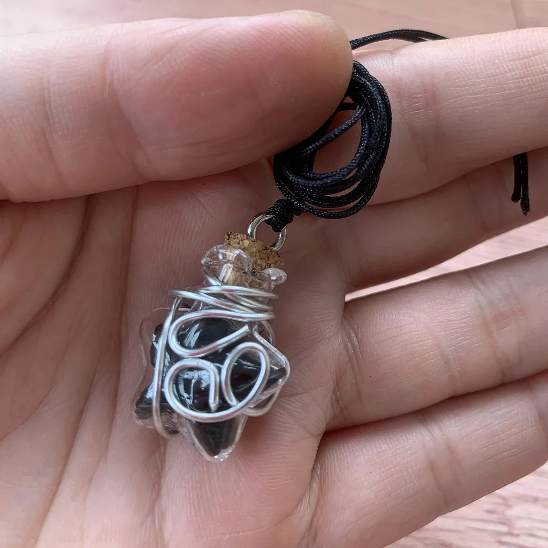 Witch Black Salt Spell Protection Jar Necklace
