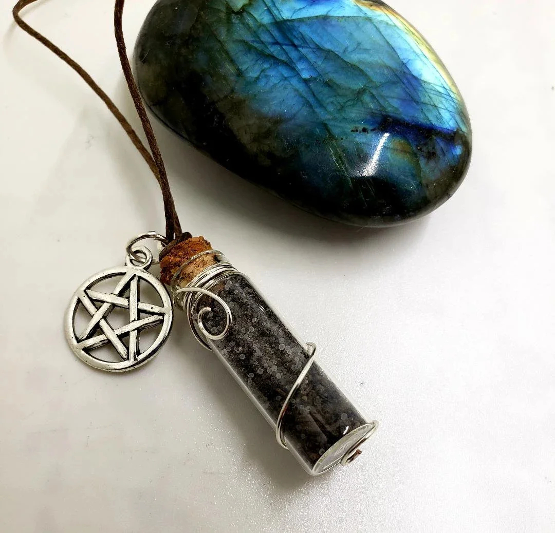 Witch Black Salt Spell Protection Jar Necklace