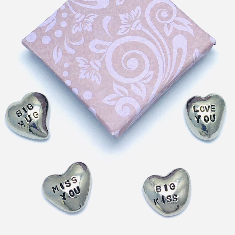 Personalised pocket pebble hand stamped pewter heart send a image 4