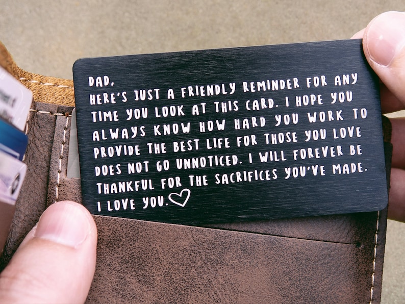 Fathers Day Card for Dad from Son or Daughter Remind Dad How Much He Means to You with this Laser Engraved Wallet Card image 1