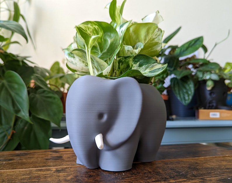Elephant Planter Succulent Pot Indoor Animal Planter Gift Desk Plant Decor Cactus Plant Pot For Her 3D Printed Elephant image 5