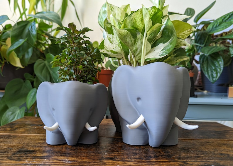 Elephant Planter Succulent Pot Indoor Animal Planter Gift Desk Plant Decor Cactus Plant Pot For Her 3D Printed Elephant image 2