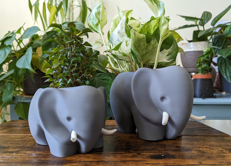 Elephant Planter Succulent Pot Indoor Animal Planter Gift Desk Plant Decor Cactus Plant Pot For Her 3D Printed Elephant image 1
