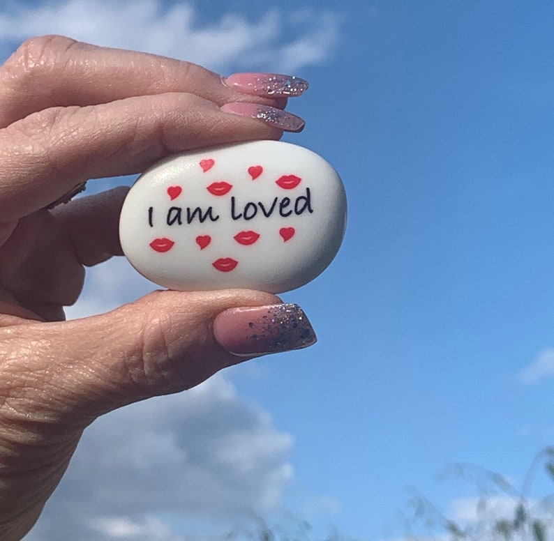 I Am Loved Pocket Hug Pebble Decorated Stone Present Clear Varnish