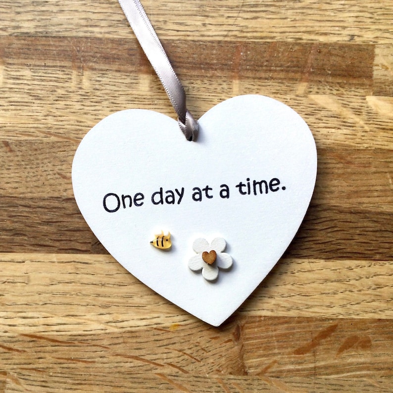 One Day At A Time Gift Box 10cm Wooden Heart Pocket Teddy Bear image 3