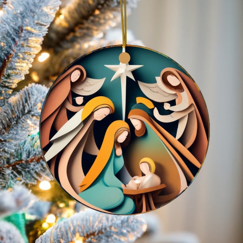 Nativity Christmas Ornament, Christmas Holiday Decorating, Jesus Ornament, Unique Christmas Decoration, Colorful Christmas Ornament image 1